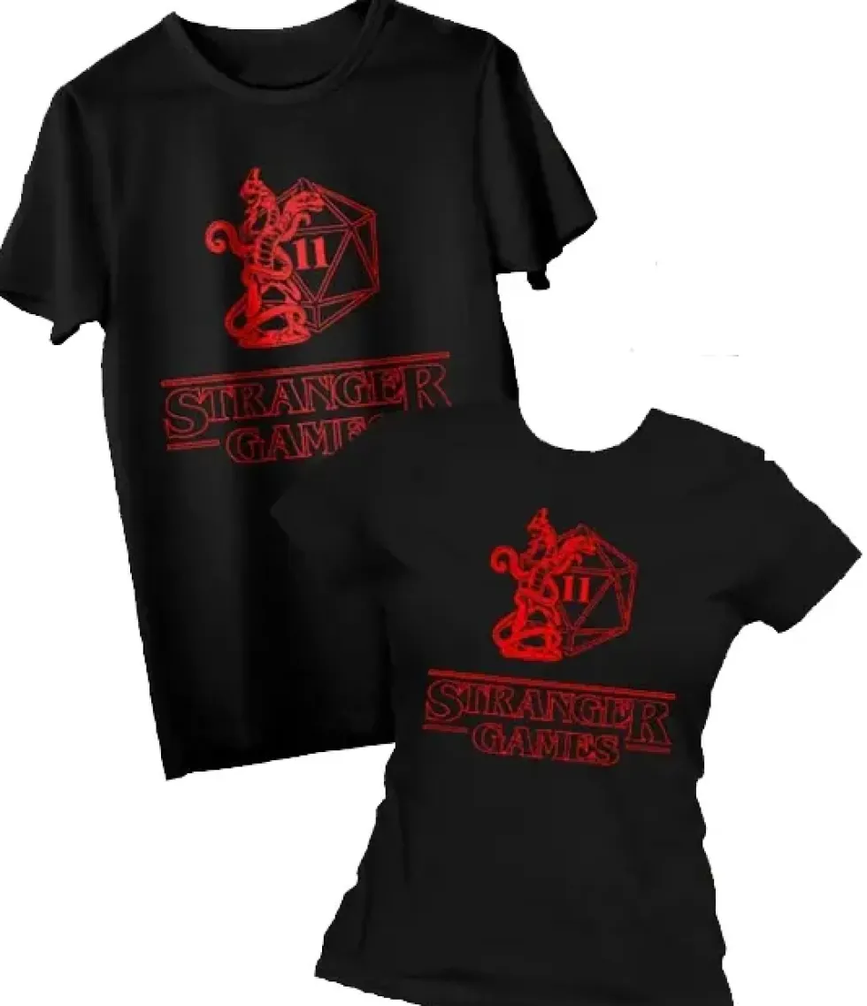 T-shirt: Mr. Meeple - Stranger Games (Black) - Woman's Large