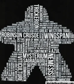 T-shirt: Mr. Meeple - White Meeple Wordle, Version 2: Trickerion (Black) - 5X-Large