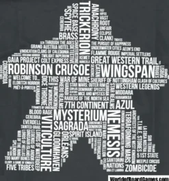 T-shirt: Mr. Meeple - White Meeple Wordle, Version 2: Trickerion (Grey) - X-Large