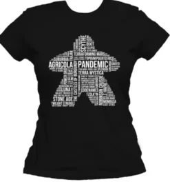 T-shirt: Mr. Meeple - White Meeple Wordle, Version 3: Scythe (Black) - Woman's Large