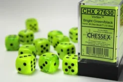 Vortex: Bright Green/Black - d6, 12st (16mm, prickar)